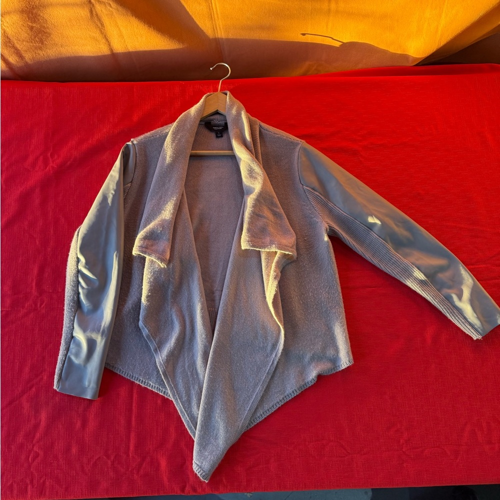 Simply Vera Vera Wang Cream Cardigan with Leather Sleeves